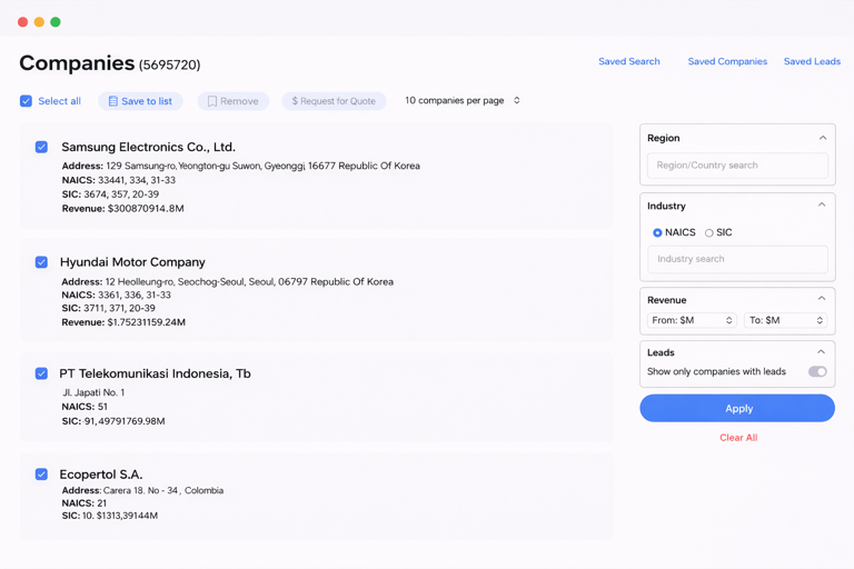 Companies view preview