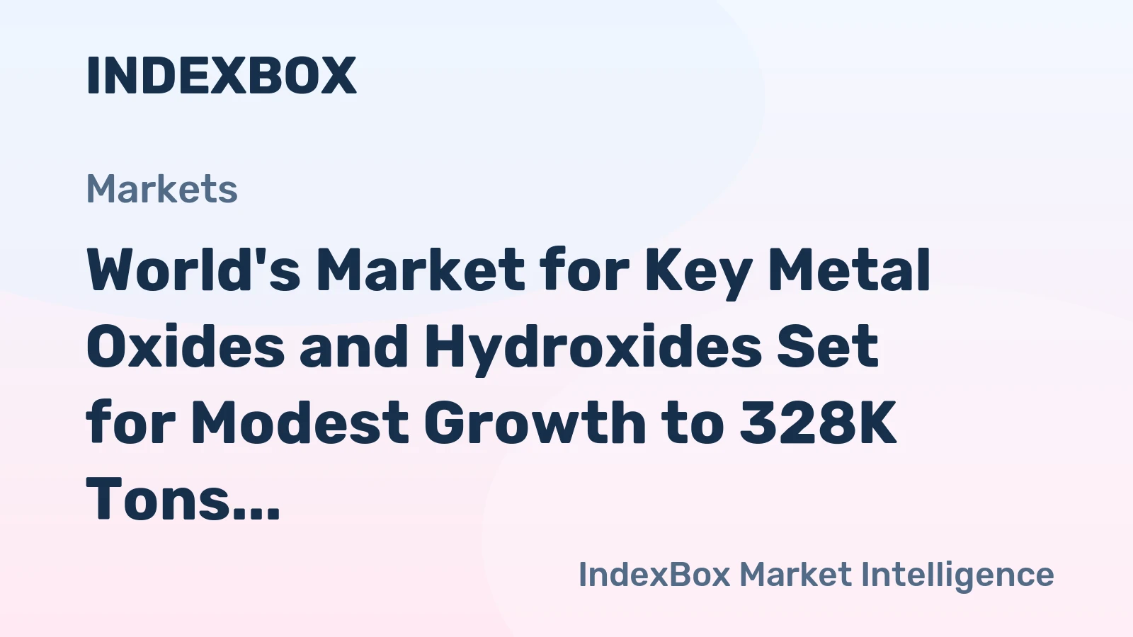 World's Market for Key Metal Oxides and Hydroxides Set for Modest Growth to 328K Tons and $5.3B